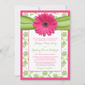 Roze Green Daisy Floral Damask Wedding Invitation Kaart (Voorkant)