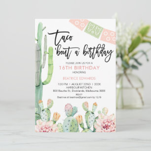 Roze Green Fiesta Taco Bout a Birthday Uitnodiging