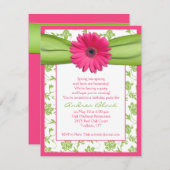 Roze Green Gerbera Daisy Birthday Invitation Kaart (Voorkant / Achterkant)