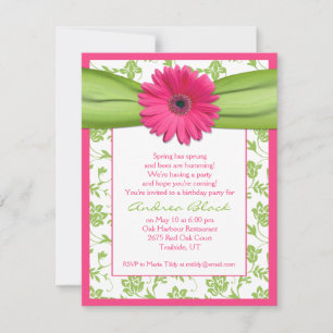 Roze Green Gerbera Daisy Birthday Invitation Kaart