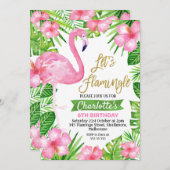 Roze Green Let's Flamingle Birthday Invitation Kaart (Voorkant / Achterkant)