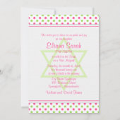 Roze Green Polka Dot Bat Mitzvah Uitnodiging (Achterkant)