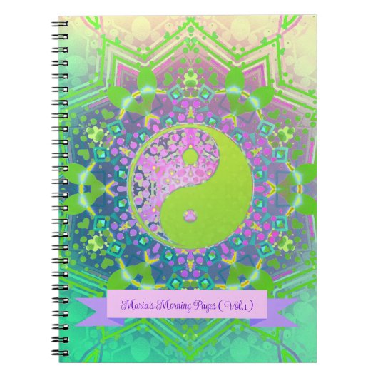 Roze Green Yin Yang Mandala Geometry Mandala Notitieboek (Voorkant)