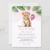 Roze Greenery Girl Lion Safari Baby shower Bow str