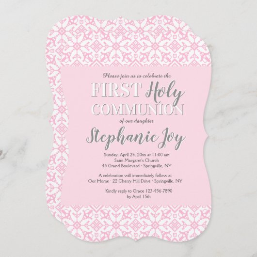 Roze Grenzen Religieuze Uitnodiging (Voorkant / Achterkant)