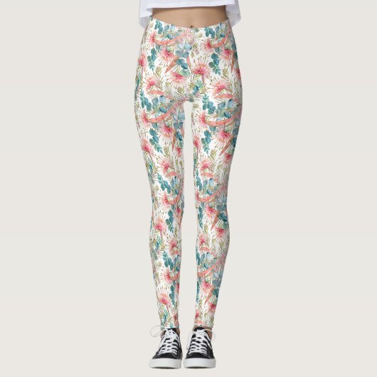 Roze Grevillea En Eucalyptus Leggings (Voorkant)