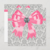 Roze Grey Damask Party Invitation Sjabloon Kaart (Voorkant / Achterkant)