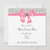 Roze Grey Damask Party Invitation Sjabloon Kaart (Achterkant)