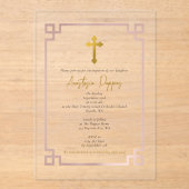 Roze Grieks-orthodoxe Christening Girl Baptisme Acryl Uitnodigingen (Voorkant)
