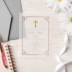 Roze Grieks-orthodoxe Christening Girl Baptisme Vellum Uitnodigingen