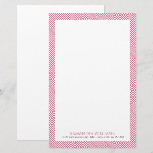 Roze Grieks sleutelpatroon Briefpapier (Voorkant / Achterkant)