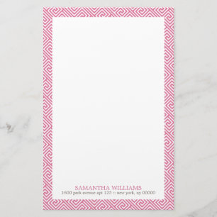 Roze Grieks sleutelpatroon Briefpapier