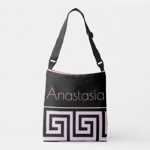 Roze Grieks sleutelpatroon voor zwarte vrouwen Crossbody Tas