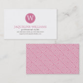 Roze Grieks sleutelpatroonmonogram Visitekaartje (Voorkant / Achterkant)