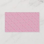 Roze Grieks sleutelpatroonmonogram Visitekaartje (Achterkant)