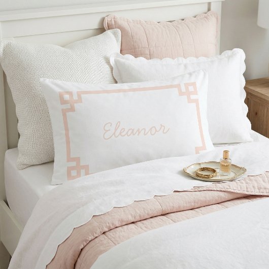 Roze Griekse Sleutel Monogram Standaard Kussenhoes