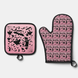 Roze Griezelfant Spookgradient Keukenset Kunst Ovenwant & Pannenlap Set