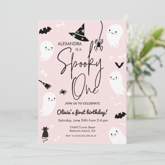 Roze griezelige EEN halloween verjaardag Kaart (Staand voorkant)