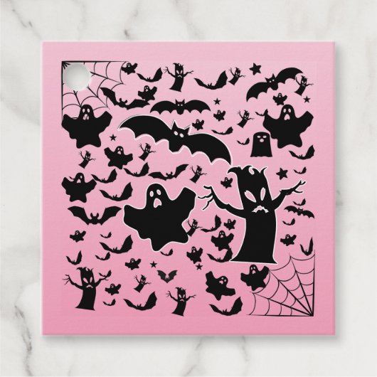 Roze Griezelige Geest Mini Scène Ontwerp Bedankjes Labels (Voorkant)