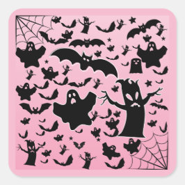 Roze Griezelige Geest Scene Ontwerp Vierkante Sticker
