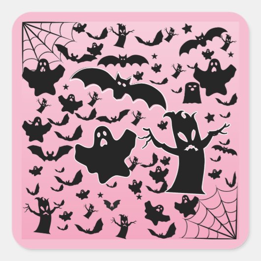 Roze Griezelige Geest Scene Ontwerp Vierkante Sticker (Voorkant)