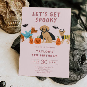 Roze griezelige kostuum honden Halloween verjaarda Kaart