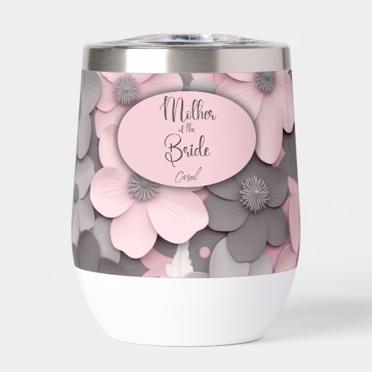  Roze-Grijs 3D Poppies Moeder van de Bruid (Voorkant)