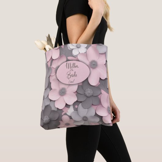 Roze-Grijs 3D Poppies Moeder van de Bruid Tote Bag (Dichtbij)