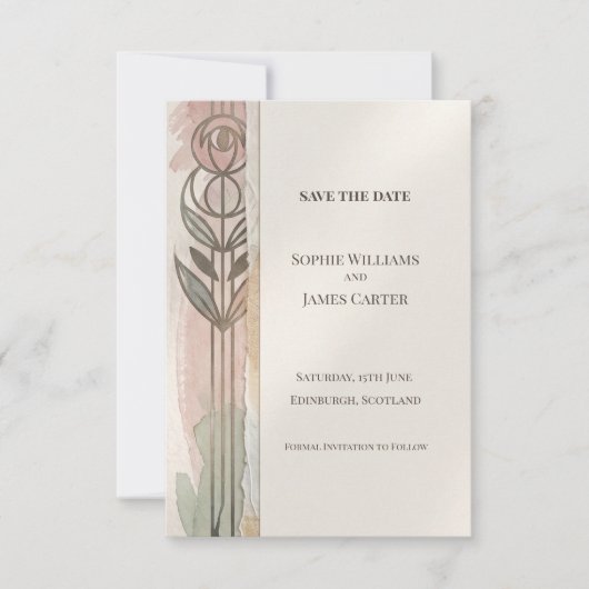 Roze Grijs Art Nouveau Bewaar de Datum Save The Date (Voorkant)