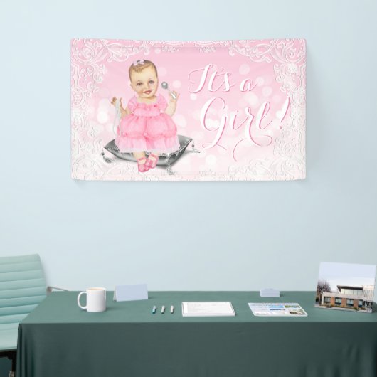 Roze Grijs  Baby Meisje Baby shower Banner (Beurs)