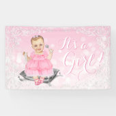 Roze Grijs  Baby Meisje Baby shower Banner (Horizontaal)