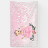 Roze Grijs  Baby Meisje Baby shower Banner (Verticaal)