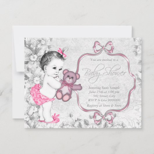 Roze Grijs Baby Meisje  Baby shower Kaart (Voorkant)
