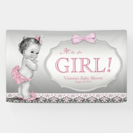 Roze Grijs  Baby Meisje Baby shower Spandoek
