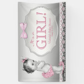 Roze Grijs  Baby Meisje Baby shower Spandoek (Verticaal)