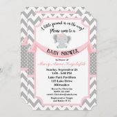 Roze Grijs Baby Meisje Douche Uitnodiging (Voorkant / Achterkant)