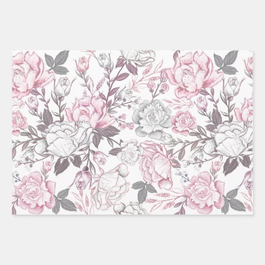 ROZE & GRIJS BABY MEISJE SPEELGOED HARTEN BLOEMEN INPAKPAPIER VEL (Voorkant 3)