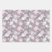 ROZE & GRIJS BABY MEISJE SPEELGOED HARTEN BLOEMEN INPAKPAPIER VEL (Voorkant 2)