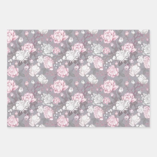 ROZE & GRIJS BABY MEISJE SPEELGOED HARTEN BLOEMEN INPAKPAPIER VEL (Voorkant 2)