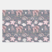 ROZE & GRIJS BABY MEISJE SPEELGOED HARTEN BLOEMEN INPAKPAPIER VEL (Voorkant)