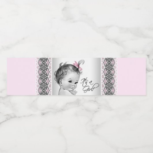  Roze Grijs Baby Meisje Waterfles Labels Etiket (Enkel label)