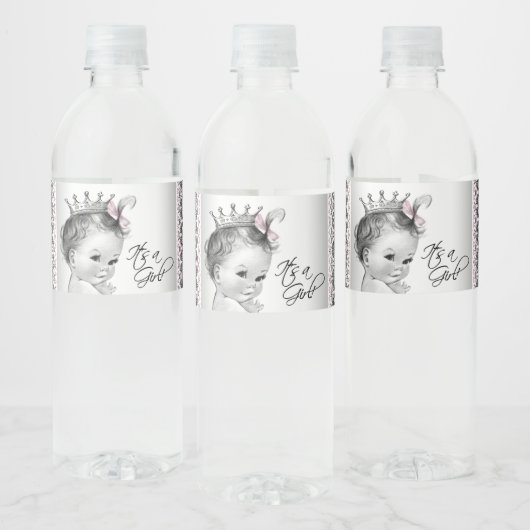 Roze Grijs Baby Meisje Waterfles Labels Waterfles Etiket (Flessen)