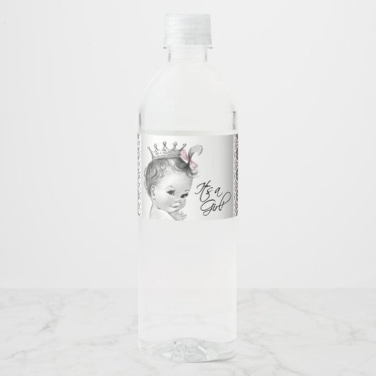 Roze Grijs Baby Meisje Waterfles Labels Waterfles Etiket (Voorkant)