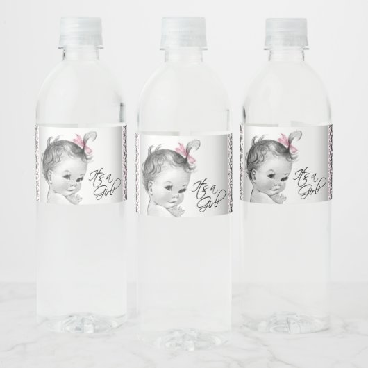 Roze Grijs  Baby Meisje Waterfles Labels Waterfles Etiket (Flessen)