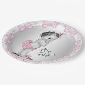 Roze grijs Baby shower papier Borden Papieren Bordje (Gekanteld)