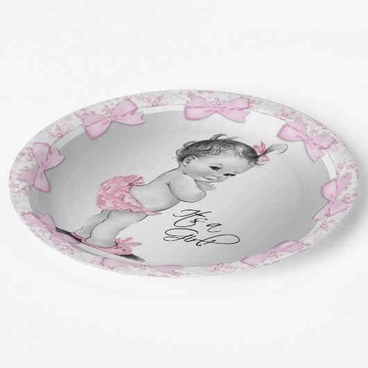 Roze grijs Baby shower papier Borden Papieren Bordje (Gekanteld)