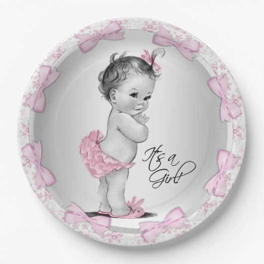 Roze grijs Baby shower papier Borden Papieren Bordje (Voorkant)