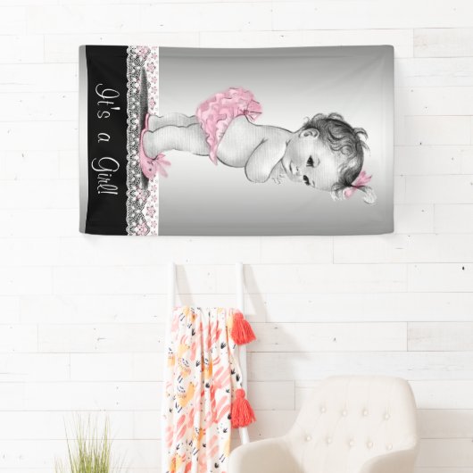 Roze grijs  Baby shower Spandoek (Insitu)