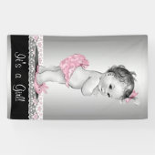 Roze grijs Baby shower Spandoek (Horizontaal)