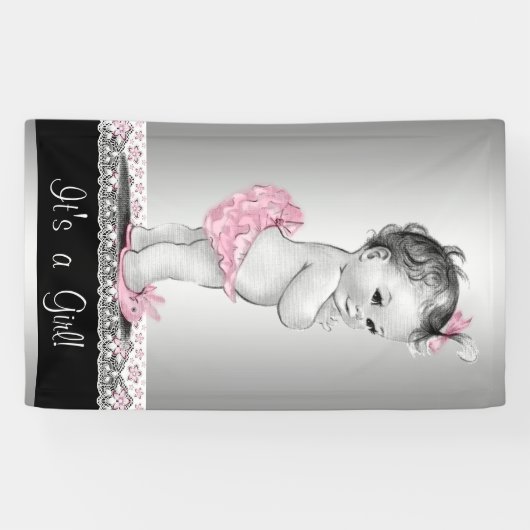 Roze grijs  Baby shower Spandoek (Horizontaal)
